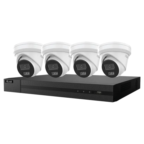 Bannister Communications CCTV kit featuring four HiLook turret security cameras and a HiLook network video recorder, representing professional camera systems installed for homes and businesses across Maryborough and the Fraser Coast